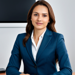 HSK 점수 관리와 개인 기록 유지 - **

A professional businesswoman in a modest business suit, sitting at a desk in a modern office, fu...