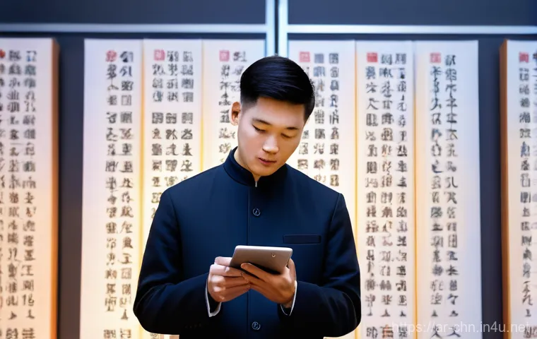 중국어 공부용 추천 앱 - **"Breaking the Character Wall"**: A young adult (20-35 years old), dressed in modern, modest casual...